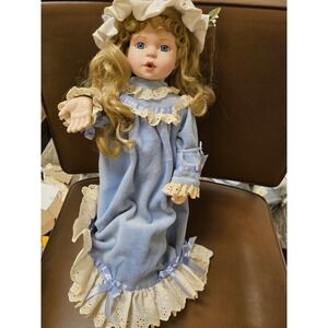 Sandra Kuck A Kiss Goodnight Porcelain Doll Blue Nightgown Eyelet Lace Blonde